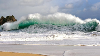 Wave crash beach rocks ocean - expressionism free wallpaper