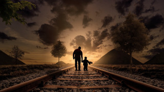 Man child train track sunset - a sky background and trees free wallpaper