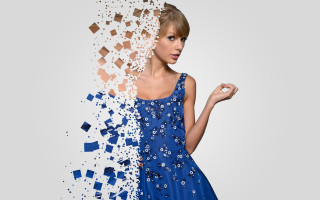 Woman blue dress mosaic background - delicate free wallpaper