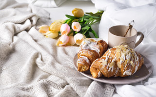 Pastries coffee bed flowers blanket - professional free wallpaper