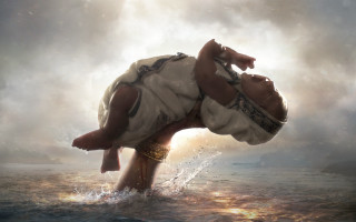 Woman floating water white dress - floating free wallpaper