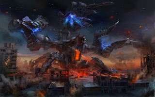 Futuristic city giant robot destruction - a futuristic city free wallpaper