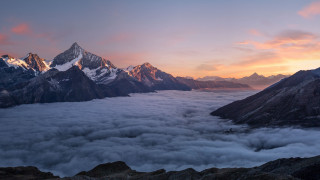 Mountain range clouds sunset lake 2 - low free wallpaper