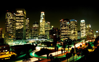 City skyline night lights traffic - elbridge ayer burbank free wallpaper