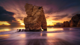 Ocean rock formation sunset clouds 2 - beautiful landscape free wallpaper