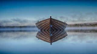 Foggy mountain lake boat water - foggy free wallpaper