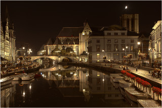 River city night bridge buildings - both side of it free wallpaper