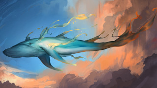 Blue whale fantasy ocean clouds - streak free wallpaper