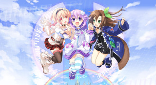 Anime girls flying rainbow blue - sots art free wallpaper