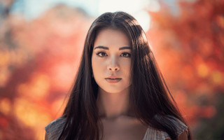 Woman long hair tree orange - orange leaf free wallpaper