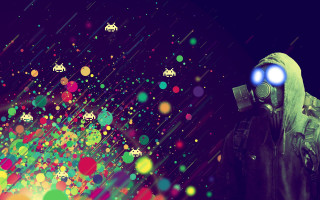 Gas mask glowing eyes hood - science fiction free wallpaper
