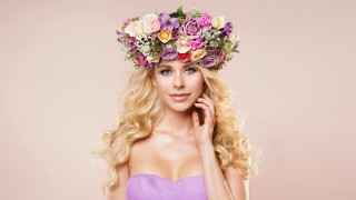 Flower crown blonde woman roses - facial feature free wallpaper