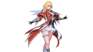 Woman red white sword fantasy - a white surface free wallpaper