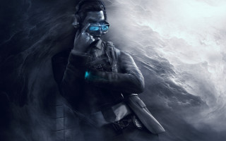 Man suit goggles gun blue - cyberpunk art free wallpaper