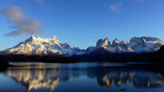 Mountain range reflection lake clouds - a matte painting free wallpaper