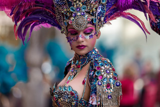 Feathered costume purple mask vivid - rich vivid color free wallpaper