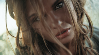 Woman long hair blue shirt - video art free wallpaper