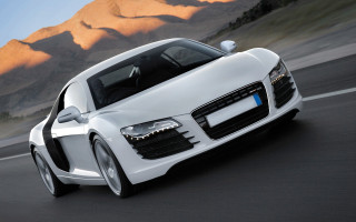 White sports car mountains trees - a road next free wallpaper