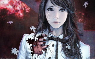 Girl longhair white shirt puzzle - a white shirt holding free wallpaper