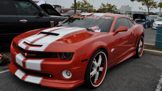 Red white car parking lot - a parking lot free wallpaper