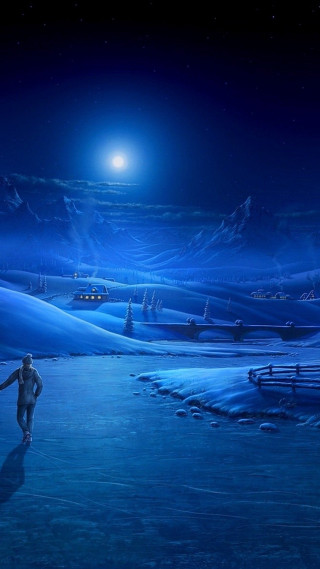 Snowy night fullmoon astral landscape - matte painting free wallpaper