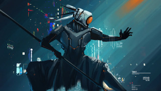 Futuristic man sword cyberpunk city 2 - a futuristic man free wallpaper