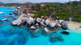 Beach rocks water people trees - the water near free wallpaper