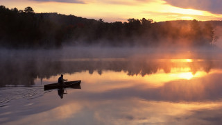 Canoe lake sunset mist trees 2 - dennis ashbaugh free wallpaper for desktop