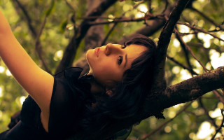 Woman black dress in tree - daphne mcclure free wallpaper