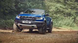 Blue truck dirt road forest 2 - a blue truck free wallpaper