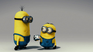 Minions holding hands gray background - a white background behind them free wallpaper
