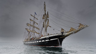 Large black and white boat - a detailed matte painting free wallpaper