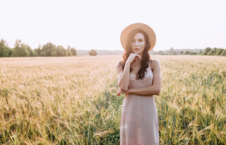 Woman hat wheat field crossed - a woman in a hat free wallpaper