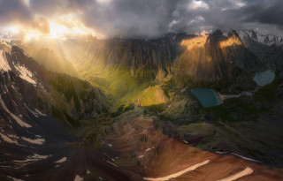 Mountain lake cloudy sunset volumetric - the cloud free wallpaper