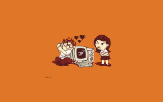 Woman sitting computer orange background - a orange background free wallpaper