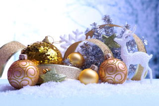 Christmas ornaments snow covered trees - ground free wallpaper
