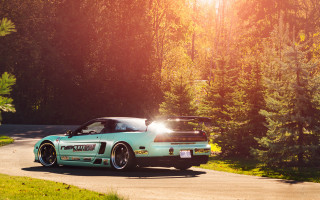 Car forest sunset road sky - scenery free wallpaper