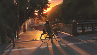Woman bike sunset bridge city - a woman riding free wallpaper