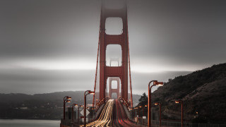 Bridge light trail mountain fog - fog free wallpaper