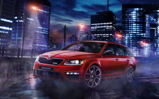 Red car night city fog 2 - a city free wallpaper