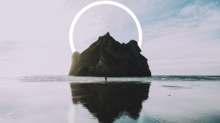 Beach person ring mountain sky - minimalist free wallpaper