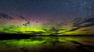 Aurora borealis lake night stars 2 - over a lake free wallpaper