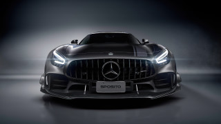 Black mercedes sports car spotlight - the front of its free wallpaper