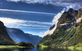 Mountain lake valley clouds nature - beautiful landscape free wallpaper