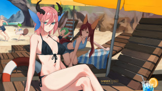 Beach bikini cocktail summer illustration - a beach chair free wallpaper