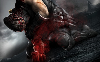 Bloody man kneeling sky background - a dark area free wallpaper