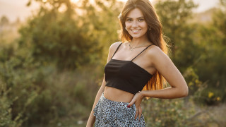 Woman leopard pants woods sunset - sunrise free wallpaper