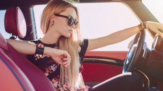 Woman driving car sunglasses fashion - the steering wheel free wallpaper