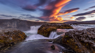 Waterfall sunset cloudy sky nature 2 - the side of the waterfall free wallpaper
