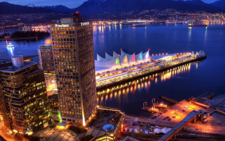 Vancouver night cityscape bridge lights - a bridge and buildings free wallpaper